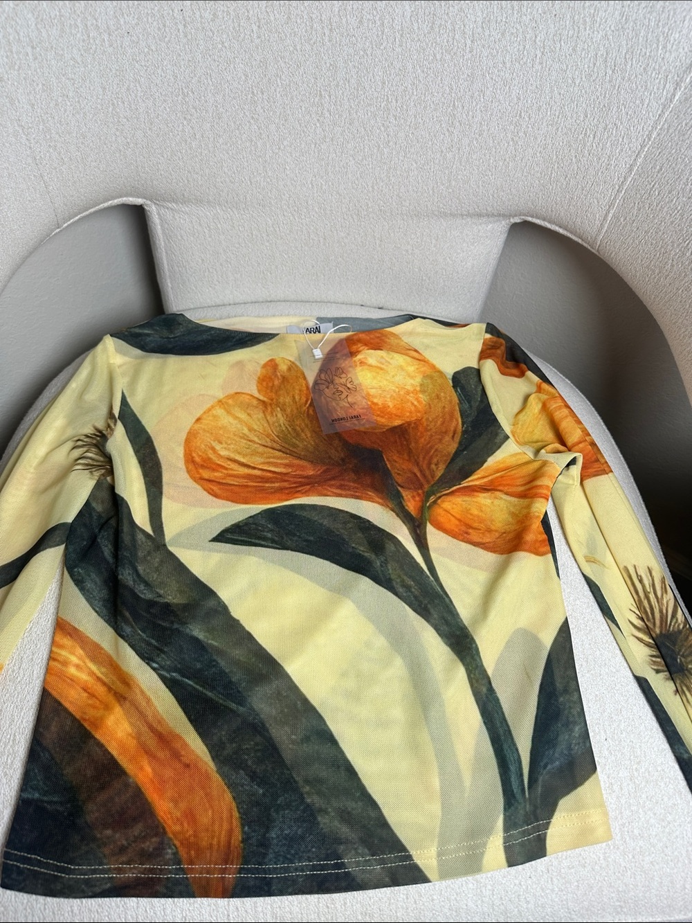 Farai London Yellow Floral Long Sleeve Top with Orange Blooms